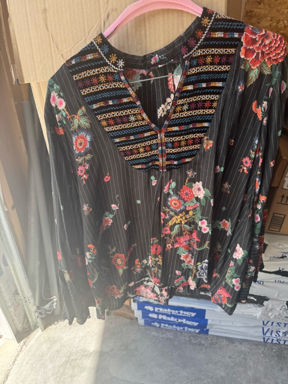Floral Embroidered V-Neck Black Women's Top Johnny was
